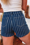 High Waisted Pinstripe Cuffed Denim Shorts | Zarnesh