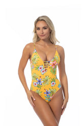Island Print Lace-Up One Piece Swimsuit | Zarnesh
