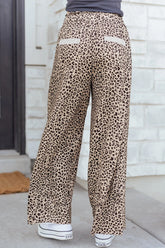 Leopard Terry Wide Leg Cargo Pants | Zarnesh