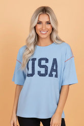 Knit Corded USA Graphic Short Sleeve Top | Zarnesh
