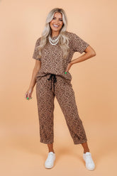 Leopard Loose Tee Waist Pants Loungewear Set | Zarnesh