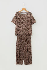 Leopard Loose Tee Waist Pants Loungewear Set | Zarnesh