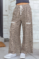 Leopard Terry Wide Leg Cargo Pants | Zarnesh