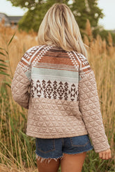 Women’s Aztec Quilted Front Zip Patchwork Jacket | Zarnesh