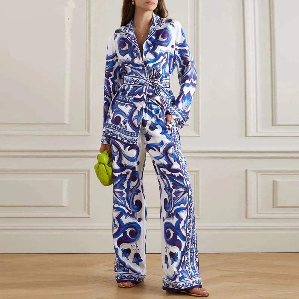 Majolica Print Pajama Lounge Set | Zarnesh