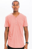 Men Cotton Scallop Shape Short Sleeve Cut Henley Button Shirt Zarnesh