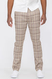 Men Plaid Pattern Slim Fit Button Fly Pockets Trouser Pants Brown Zarnesh