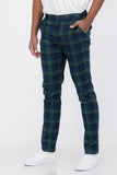 Men Plaid Slim Fit Pockets With Button Closures Trouser Pants Blue Zarnesh