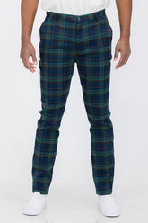 Men Plaid Slim Fit Pockets With Button Closures Trouser Pants Blue Zarnesh