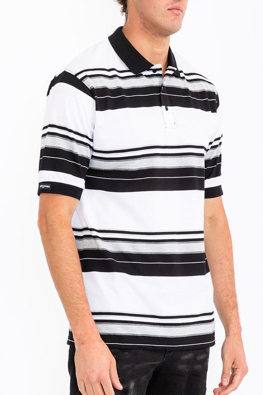 Men Plus Polo Old School Striped Pique Front Button Shirt Zarnesh