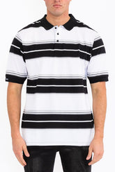 Men Polo Old School Striped Pique Collar Front Button Shirt Zarnesh