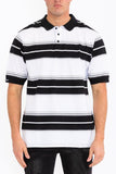 Men Polo Old School Striped Pique Collar Front Button Shirt Zarnesh