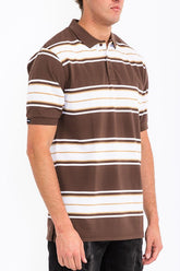 Men Polo Old School Striped Pique Front Three Button Shirt Zarnesh