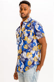 Men's Blue Tropical Hawaiian Floral Button Down Shirt | Zarnesh