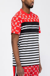 Men’s Casual Chain Link Print Shirt Striped Tees | Zarnesh