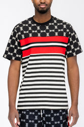 Men’s Casual Chain Link Print Shirt Striped Tees | Zarnesh