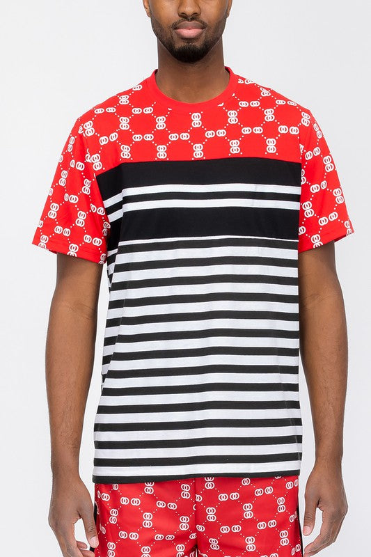 Men’s Casual Chain Link Print Shirt Striped Tees | Zarnesh