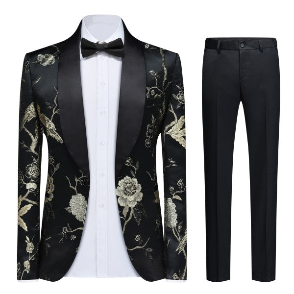 Men’s Floral Slim Fit 1-Button Embroidered Blazer Suit Set Tuxedo | Zarnesh