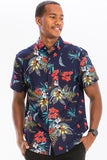 Men's Hawaiian Navy Floral Button-Down Shirt | Zarnesh