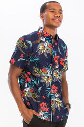 Men's Hawaiian Navy Floral Button-Down Shirt | Zarnesh