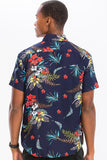 Men's Hawaiian Navy Floral Button-Down Shirt | Zarnesh