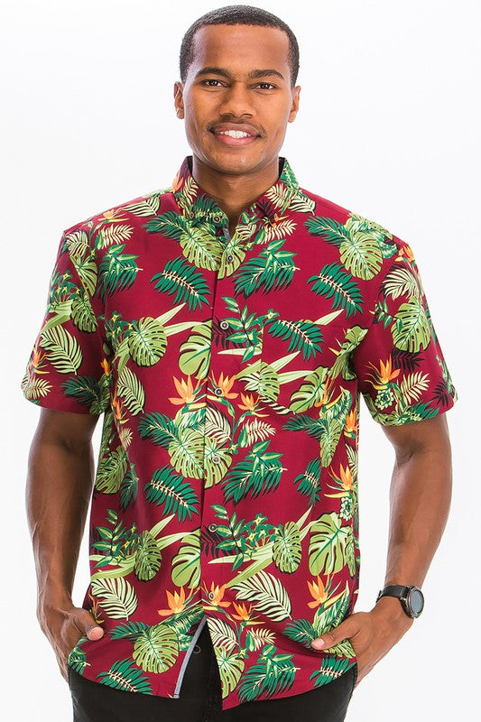 Men's Hawaiian Red Tropical Floral Shirt | Zarnesh