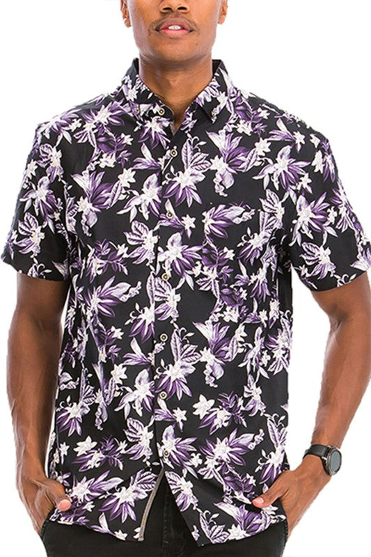 Men's Hawaiian Tropical Purple Floral Shirt | Zarnesh