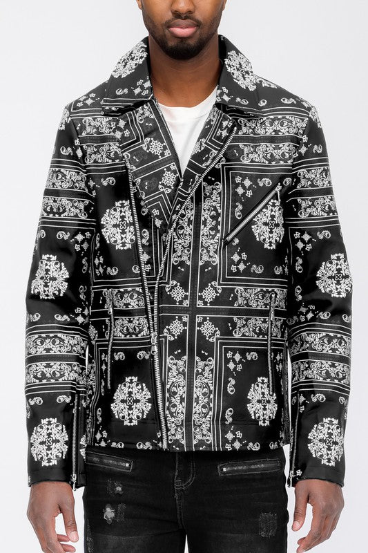 Men's Lightweight Bandana Print Vegan Leather Jacket | Zarnesh