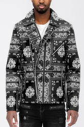 Men's Lightweight Bandana Print Vegan Leather Jacket | Zarnesh