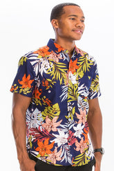 Men’s Navy Hawaiian Tropical Floral Print Shirt | Zarnesh