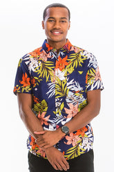 Men’s Navy Hawaiian Tropical Floral Print Shirt | Zarnesh