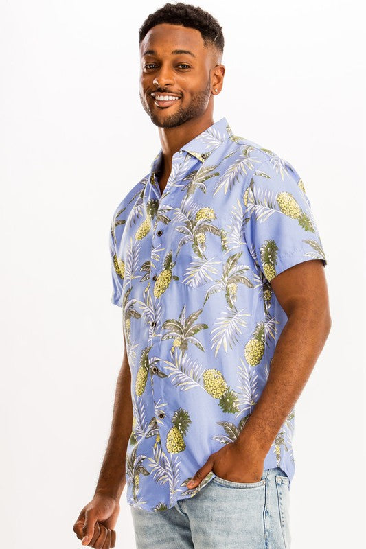 Men’s Pineapple Hawaiian Print Button Down Shirt | Zarnesh