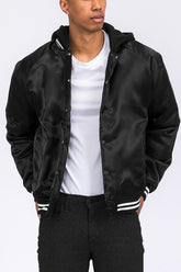 Men's Satin Varsity Ribbed Cuff Waistband Bamber Jacket | Zarnesh