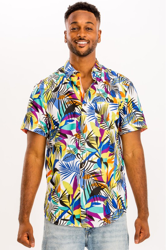 Men's Short Sleeve Tropical Print Hawaiian Shirt | Zarnesh