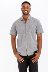 Men's Striped Short Sleeve Button Down Shirt | Zarnesh