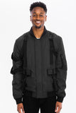Men's Utility Strap Front Zipper Functional Pockets Jacket | Zarnesh