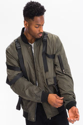 Men's Utility Strap Front Zipper Functional Pockets Jacket | Zarnesh
