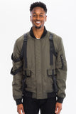 Men's Utility Strap Front Zipper Functional Pockets Jacket | Zarnesh