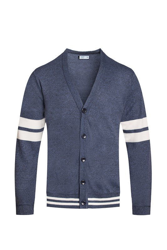 Men's Two Stripe Button Weiv Cardigan | Zarnesh