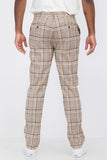 Men Plaid Pattern Slim Fit Button Fly Pockets Trouser Pants Brown Zarnesh