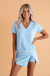 Mineral Wash V-Neck Tee & Skort Loungewear Set | Zarnesh