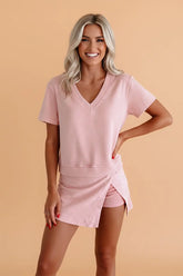 Mineral Wash V-Neck Tee & Skort Loungewear Set | Zarnesh