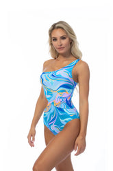 One Shoulder Wave Print Swimsuit One Piece | Zarnesh