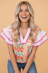 Patchwork Striped Tiered Sleeve Blouse | Zarnesh