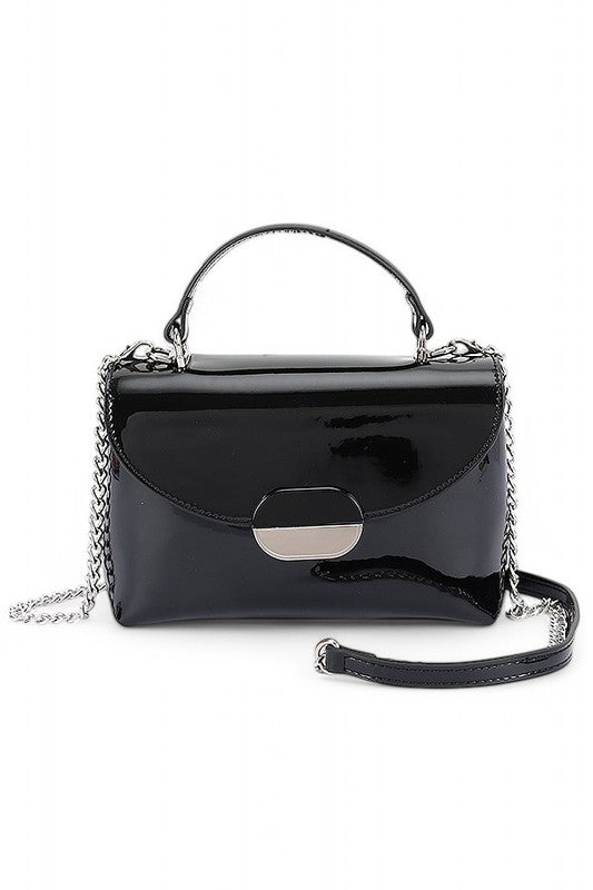 Patent Faux Leather Top Handle Snap Closure Crossbody Bag Zarnesh