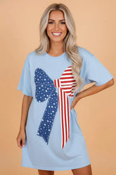 Patriotic Flag Big Bow T-Shirt Mini Dress | Zarnesh
