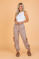 Plaid Bow Tie Elastic Waist Jogger Pants | Zarnesh