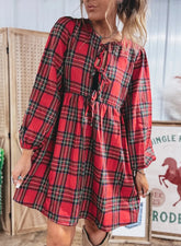 Plaid Long Sleeve Front Tie Waist Mini Dress | Zarnesh