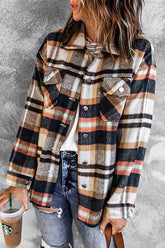 Women’s Plaid Pocketed Button Front Shacket | Zarnesh