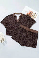Plus Size Collared Leopard Top & Shorts Set | Zarnesh